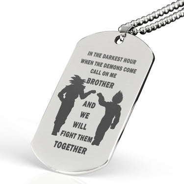Engraved Dog Tag Stainless To My Brother Necklace For Men -Dragon Ball Z- Goku Vegeta Necklace Pendant - Gift Ideas for Brother, Luxury Military Necklace 24